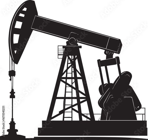 Black Vector Oil Pump Silhouette | Petroleum Industry Illustration