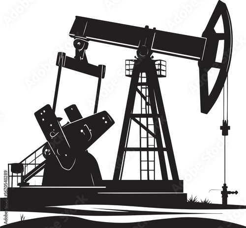 Black Vector Oil Pump Silhouette | Petroleum Industry Illustration
