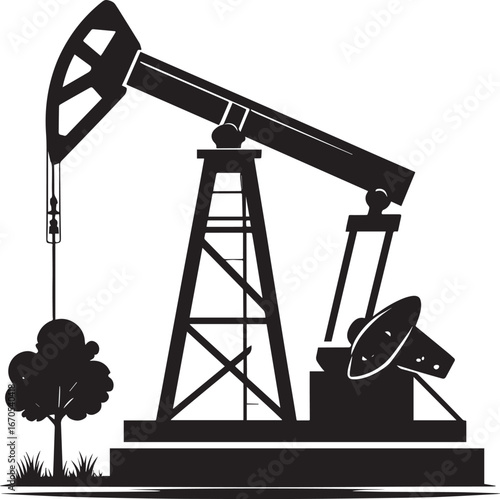 Black Vector Oil Pump Silhouette | Petroleum Industry Illustration