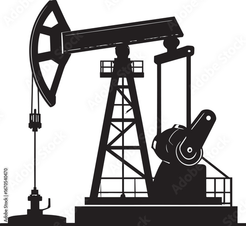 Black Vector Oil Pump Silhouette | Petroleum Industry Illustration