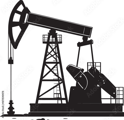 Black Vector Oil Pump Silhouette | Petroleum Industry Illustration