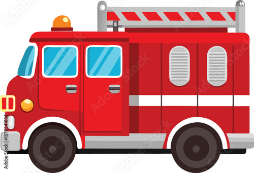 Bright red cartoon fire truck vector illustration scalable for design projects