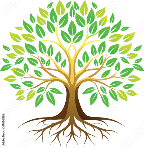 Vibrant Green Tree of Life Illustration:  Nature, Growth, and Renewal Concept.