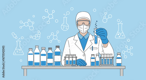 Scientist Works In The Laboratory With Chemical Solutions Or Vaccines