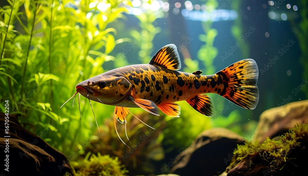 Fototapeta premium Spotted aquarium fish swimming.