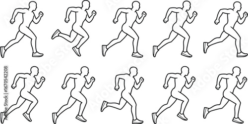 Athletic man running sequence outline simple drawing