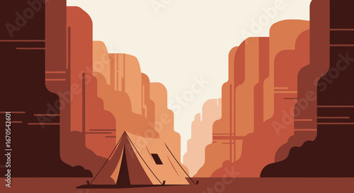 Serene Camping Scene Among Striking Desert Cliffs Flat Vector Illustration