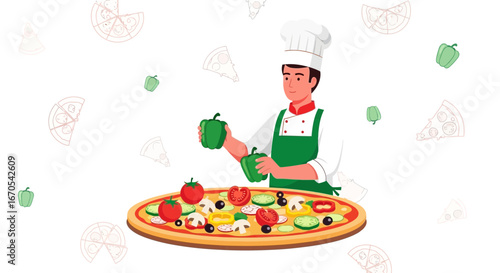 Pizza Chef Preparing Italian Cuisine With Fresh Ingredients And Delicious Flavor