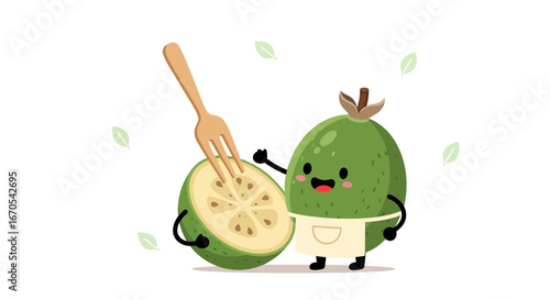 Playful Feijoa Duo Preparing A Tasty Treat With Wooden Fork