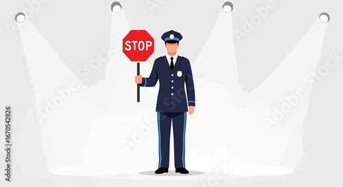 Police Officer Holding Stop Sign Directing Traffic at Spotlights Stage