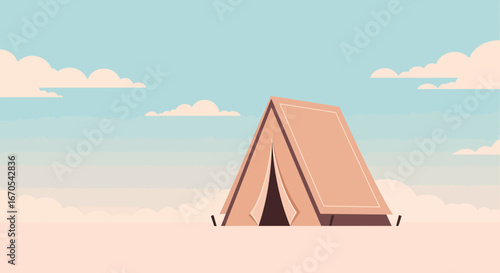 Serene Camping Scene With Tent Under Pastel Sky Perfect Outdoors Adventure