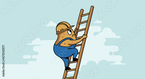 Potato Builder Ascending Ladder Towards Skyward Goals, Cartoon Character