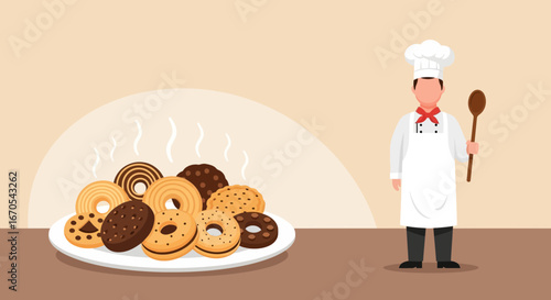 Professional Baker Presenting Freshly Baked Assorted Cookies On A Platter