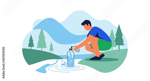 Refreshing Water From Pristine River During Scenic Outdoor Adventure