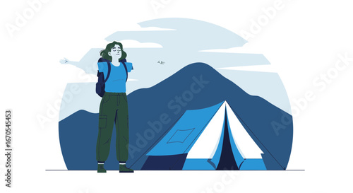 Serene Getaway Woman Enjoying Nature Camping Scene Adventure In The Wilderness