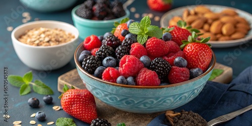 Blue Bowl of Mixed Berries ...