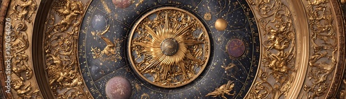 Ornate celestial chart design with intricate golden detailing.
