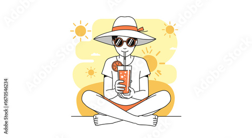 Relaxing Summer Day With Refreshing Beverage On Tropical Vacation Destination