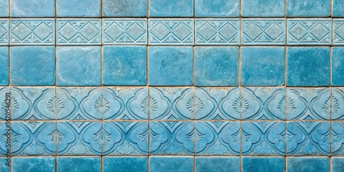 Blue Tile Wall Embossed Flo...
