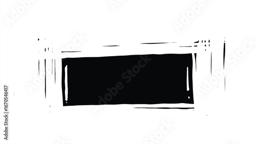 Vector design of a rectangular white brush stroke framed with rough uneven edges on a black background, resembling a painted abstract frame.
