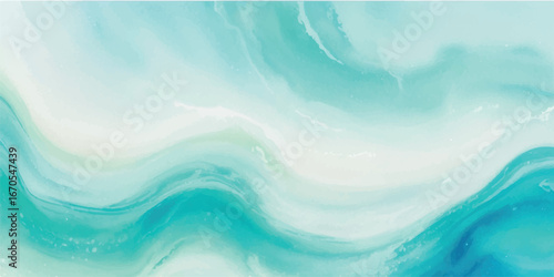 Delicate water wave watercolor in pastel blue and green, ideal for spa branding, posters, and calm design
