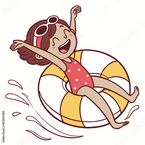 Happy Girl Sliding on Water Tube