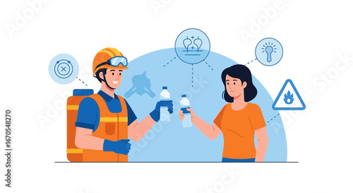 Sanitation Worker Providing Clean Water After A Disaster Illustration Concept
