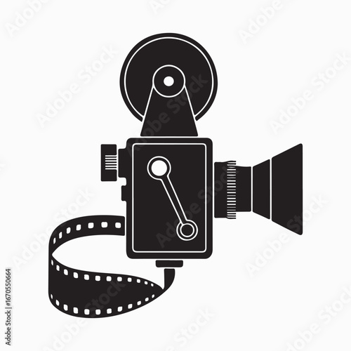 Vintage Film Camera Icon silhouette vector: Classic Black and White Silhouette, Nostalgic Movie Symbol