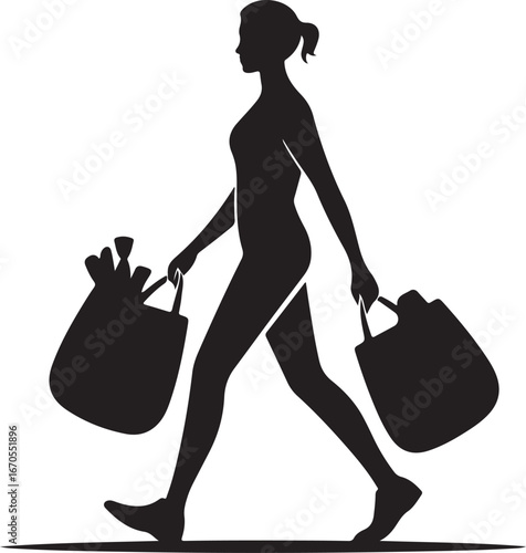 Silhouette Vector of Person Carrying Groceries on White Background