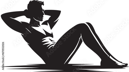 Silhouette Vector of Person Doing Sit-Ups on White Background
