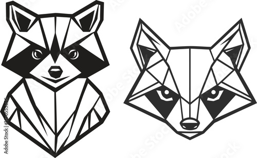 Polygonal Raccoon Animal Design, Modern Abstract Raccoon Artwork, Symmetrical Raccoon Mascot Graphic, Minimal Origami Style Raccoon Vector, 