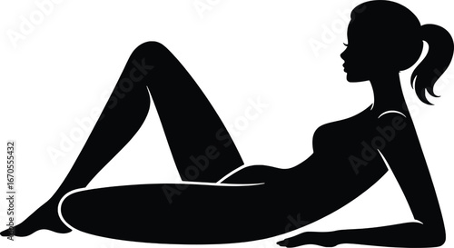 Silhouette of a woman reclining on her side with legs bent