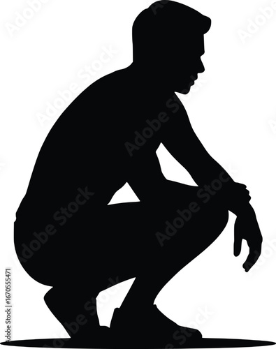 Silhouette of a man crouching on a white background