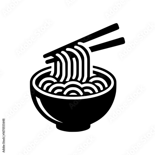 noodles in bowl black vector icon with transparent background 