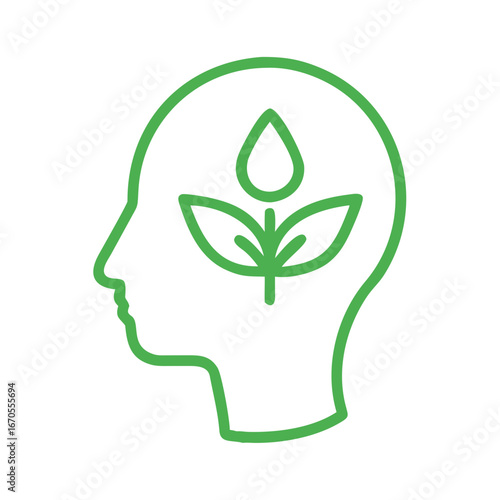 Green profile head with leaf symbolizing mental health and wellness  