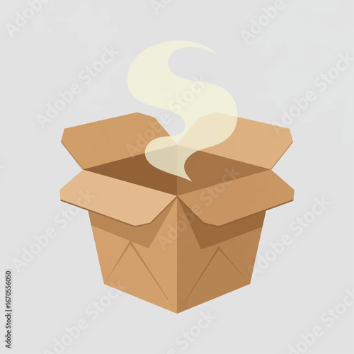 Takeaway food box with steam, vector icon, flat style, minimal, clean design, no text, no background