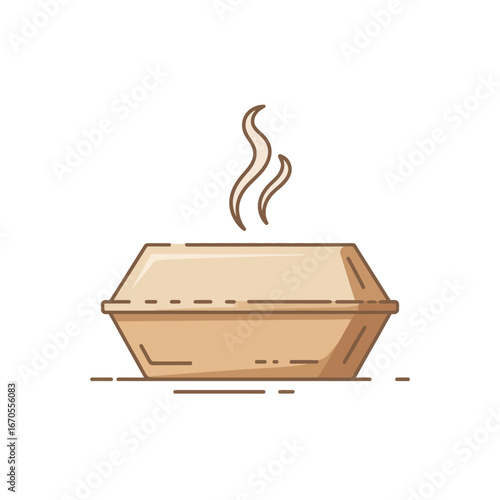 Takeaway food box with steam, vector icon, flat style, minimal, clean design, no text, no background