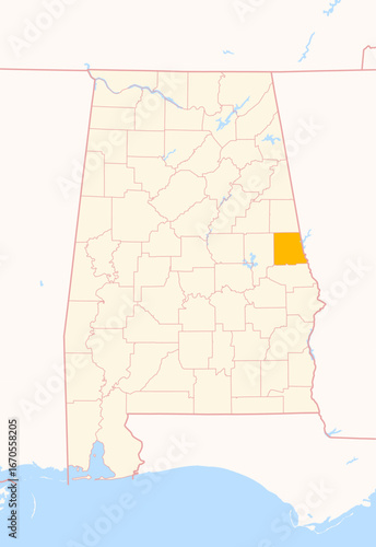 Map of the County Chambers (Alabama, US) showing the Federal State with the highlighted County