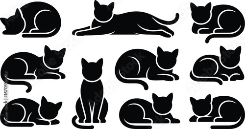 Collection of black cat silhouettes in various poses