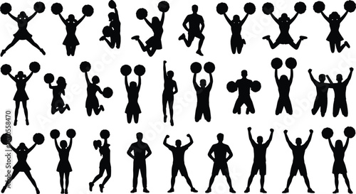 Silhouette collection of cheering and athletic poses