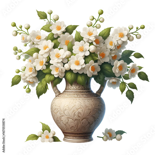 3D jasmine vase isolated on white background