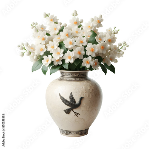 3D jasmine vase isolated on white background