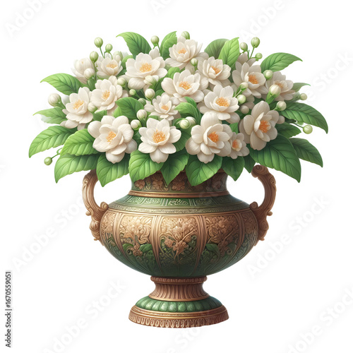 3D jasmine vase isolated on white background