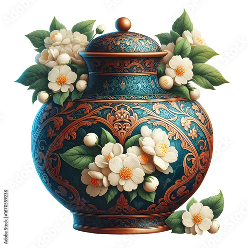 3D jasmine vase isolated on white background
