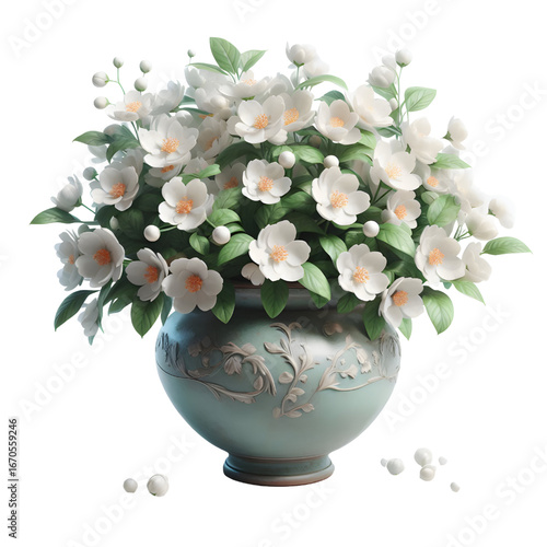 3D jasmine vase isolated on white background