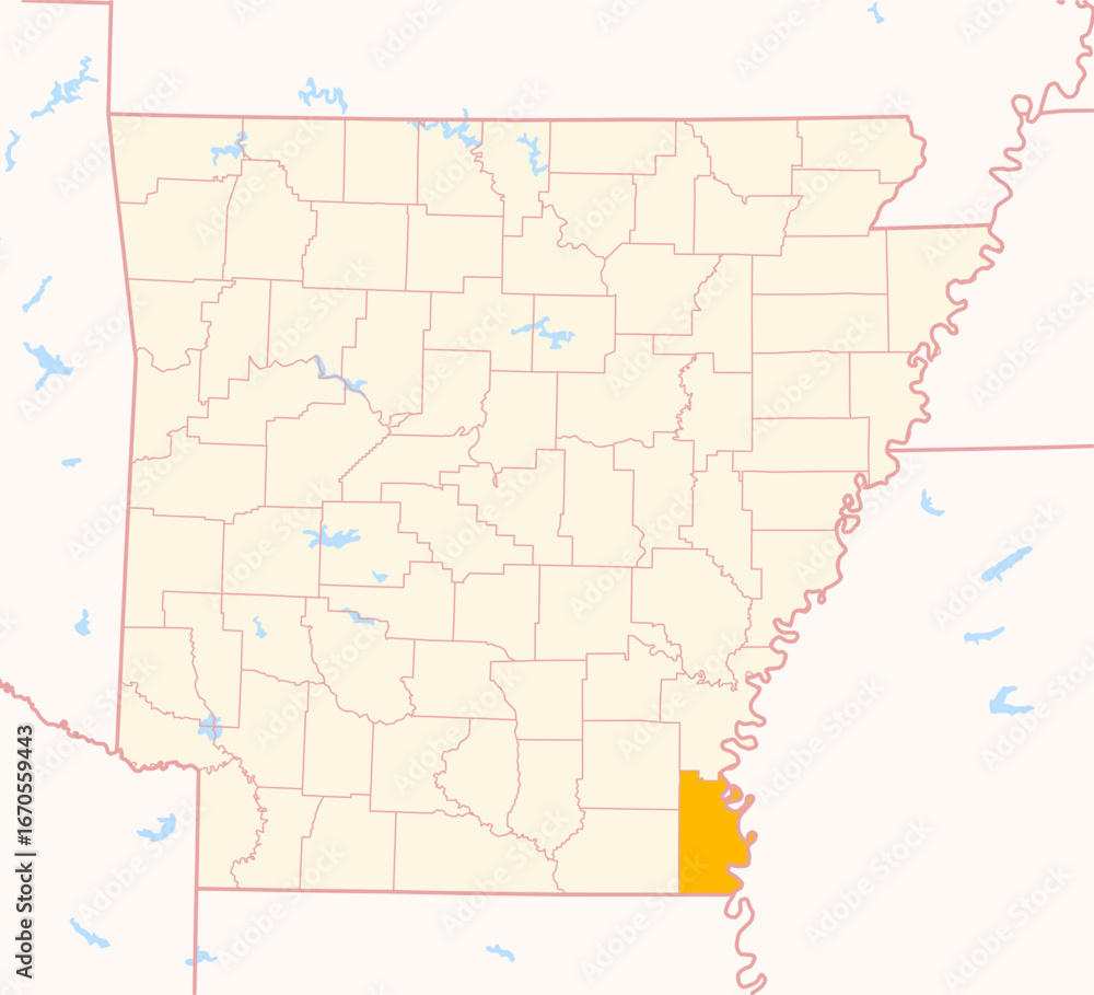 Fototapeta premium Map of the County Chicot (Arkansas, US) showing the Federal State with the highlighted County