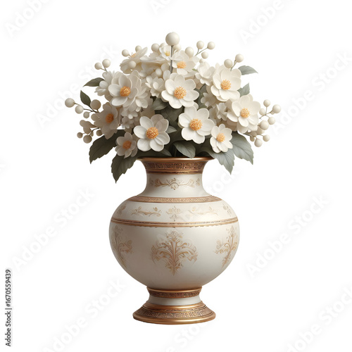 3D jasmine vase isolated on white background