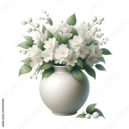 3D jasmine vase isolated on white background