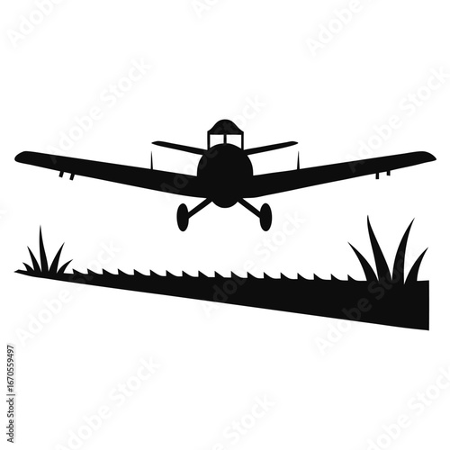 Crop Duster Airplane Silhouette Vector – In-Flight Spraying