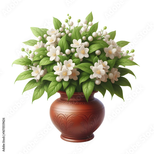 3D jasmine vase isolated on white background